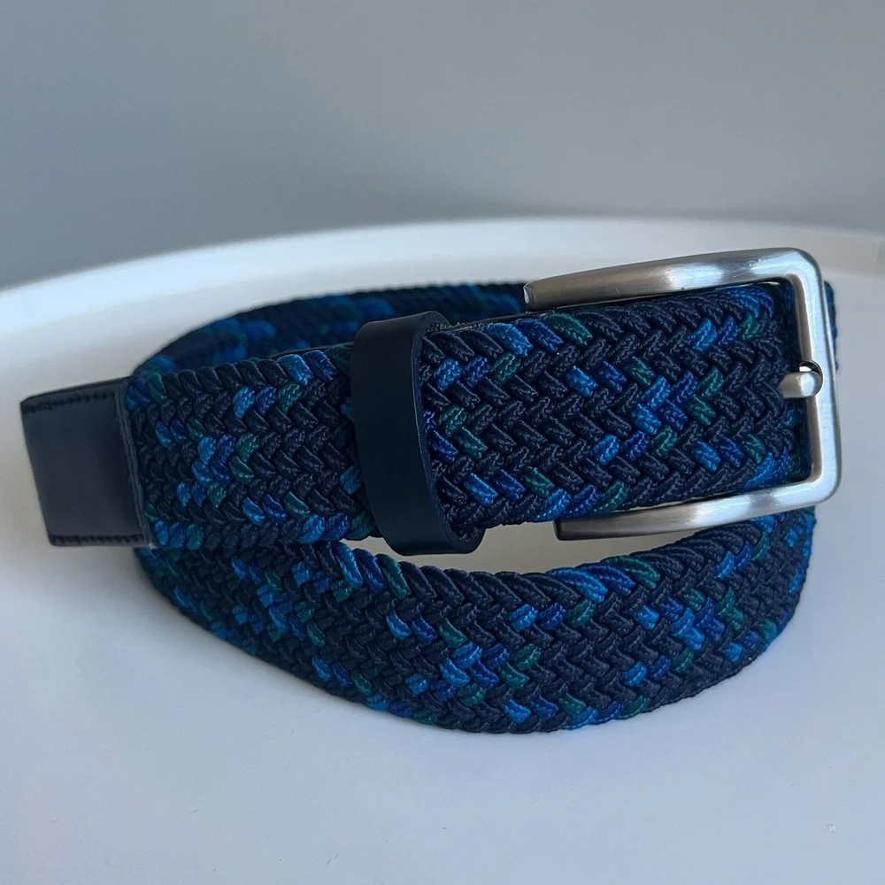 LARSON & CO Stockholm Sweden Navy Multi Tonal Braided Belt SIZE L